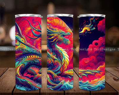 Dragon 20 oz Skinny Tumbler Sublimation Design, Dragon Tumbler Wrap, Watercolor Tumbler Wrap, Dragon Tumbler Straight PNG Digital Download Sublimation ToriDesigns 