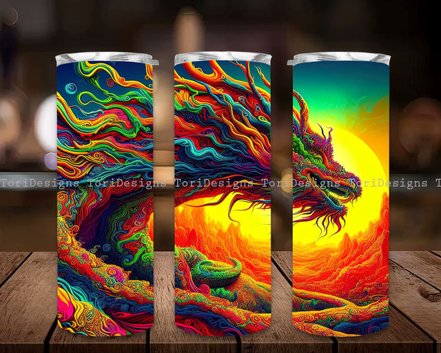 Dragon 20 oz Skinny Tumbler Sublimation Design, Dragon Tumbler Wrap, Watercolor Tumbler Wrap, Dragon Tumbler Straight PNG Digital Download Sublimation ToriDesigns 