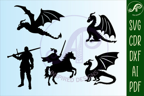 Dragon castle and knight Silhouette laser cut shapes x 10SVG SVG APInspireddesigns 