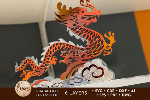 Dragon CHINESE NEW YEAR Decorations Wood Multilayer Laser Cut Files, Mandala, Paper Cut, SVG, 3D Designs SVG LaserCutano 