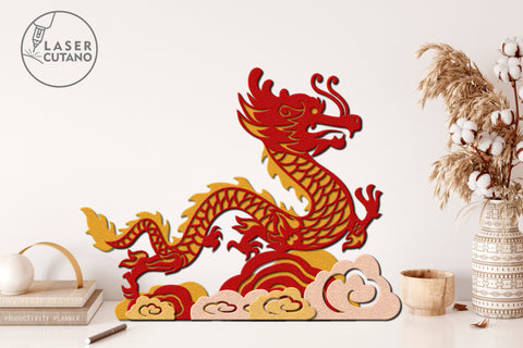 Dragon CHINESE NEW YEAR Decorations Wood Multilayer Laser Cut Files, Mandala, Paper Cut, SVG, 3D Designs SVG LaserCutano 