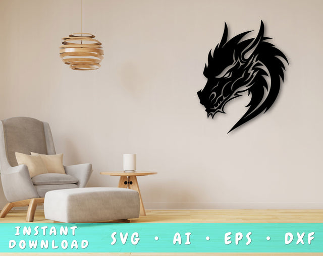 Dragon Laser SVG Cut File, Dragon Glowforge File, Dragon Head DXF, Dragon Wall Art SVG SVG HappyDesignStudio 