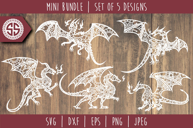 Dragon Mandala Zentangle Mini Bundle - Set of 5 SVG SavoringSurprises 