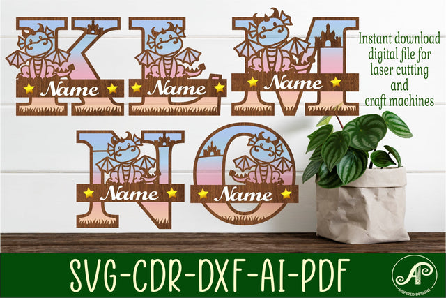 Dragon monogram letter bundle Name signs SVG 3 layer SVG APInspireddesigns 