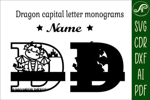 Dragon monogram letter bundle Name signs SVG 3 layer SVG APInspireddesigns 