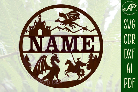 Dragon name sign svg laser cut template SVG APInspireddesigns 