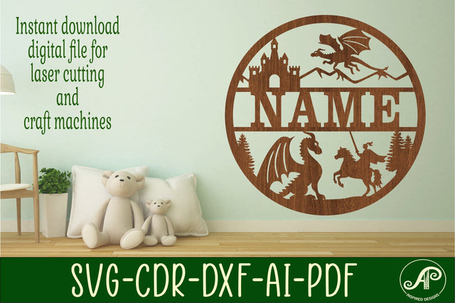Dragon name sign svg laser cut template SVG APInspireddesigns 