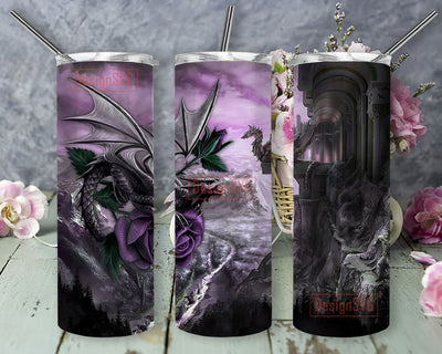 Dragon Rose Stainless Steel Tumbler, 20oz Skinny Tumbler Sublimation Designs Tumbler for Straight and Tapered PNG File Digital Download, Sublimation Design Tumbler Sublimation DesignSVG 