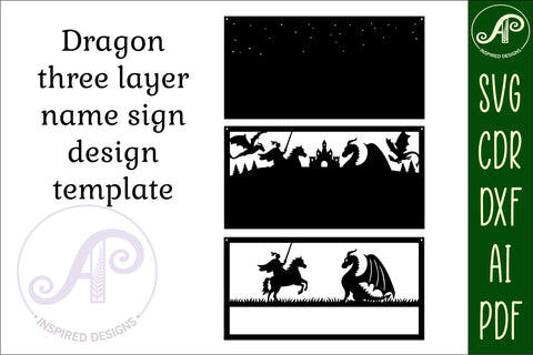 Dragon scene name sign SVG 3 layer laser cut SVG APInspireddesigns 