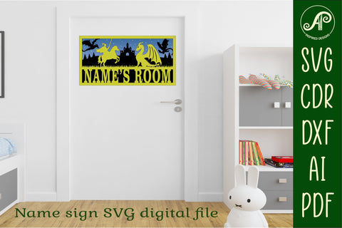 Dragon scene name sign SVG 3 layer laser cut SVG APInspireddesigns 