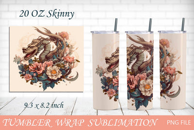 Dragon tumbler wrap, 20 oz tumbler with chinese dragon and flowers png Sublimation AnastasiyaArtDesign 