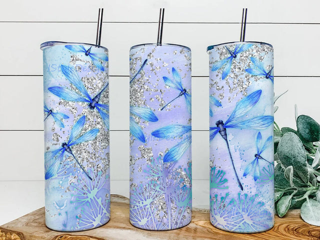 Dragonflies 20oz Tumbler Design Png, Blue Dragonflies Tumbler Wrap, Dragonfly Floral Png, Dragonfly Lover Tumbler Wrap, Sublimation Png Sublimation iStyleDesign 