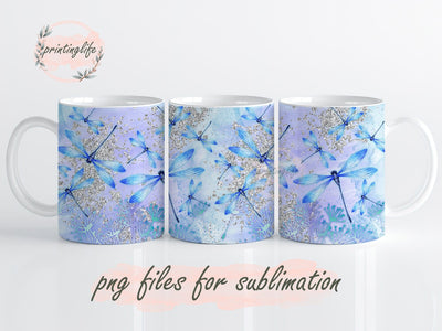 Dragonflies Glitter Dragonflies Sublimation Instant Digital Design Download 11 oz Mug Wrap Design - PNG Dragonflies Lover Gift Sublimation PrintingLife 