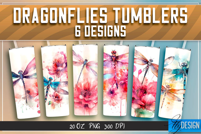 Dragonflies Tumblers Bundle Wrap 20 oz v.1 Sublimation Fly Design 