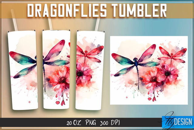 Dragonflies Tumblers Wrap 20 oz v.1 Sublimation Fly Design 
