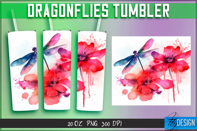 Dragonflies Tumblers Wrap 20 oz v.2 Sublimation Fly Design 