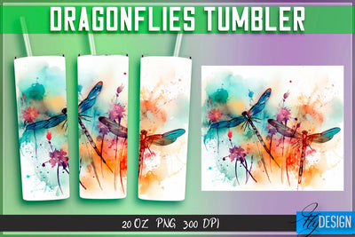 Dragonflies Tumblers Wrap 20 oz v.2 Sublimation Fly Design 