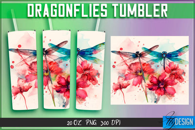 Dragonflies Tumblers Wrap 20 oz v.2 Sublimation Fly Design 