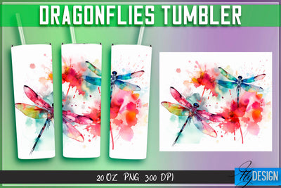Dragonflies Tumblers Wrap 20 oz v.2 Sublimation Fly Design 