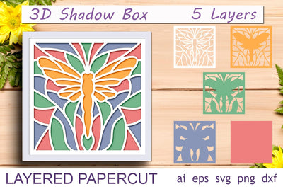 Dragonfly 3d shadow box, Dragonfly stained glass, Layered papercut svg 3D Paper AnastasiyaArtDesign 