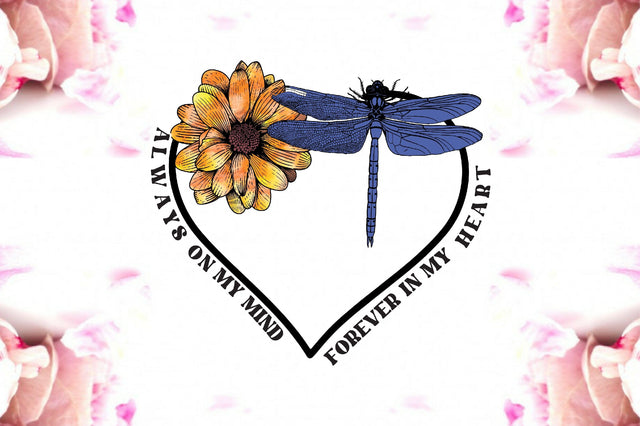 Dragonfly and Daisy Flower Heart Sublimation Sublimation Jagonath Roy 