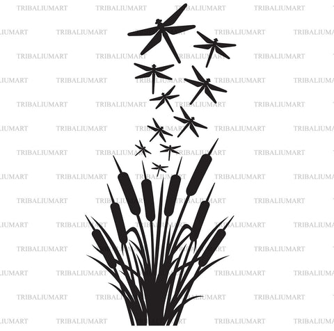 Dragonfly and reeds SVG TribaliumArtSF 