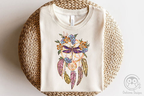 Dragonfly Dream Catcher With Floral PNG Design Sublimation LAM HOANG THUY 