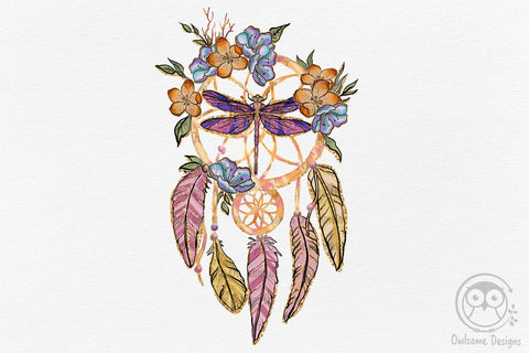 Dragonfly Dream Catcher With Floral PNG Design Sublimation LAM HOANG THUY 