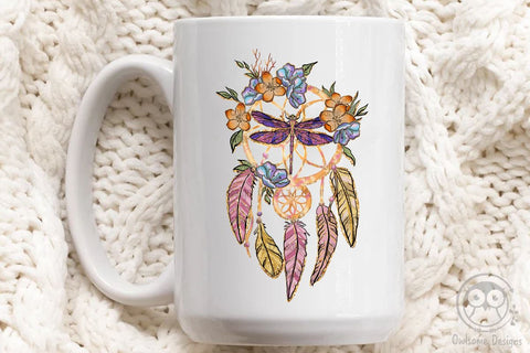 Dragonfly Dream Catcher With Floral PNG Design Sublimation LAM HOANG THUY 