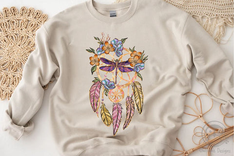 Dragonfly Dream Catcher With Floral PNG Design Sublimation LAM HOANG THUY 