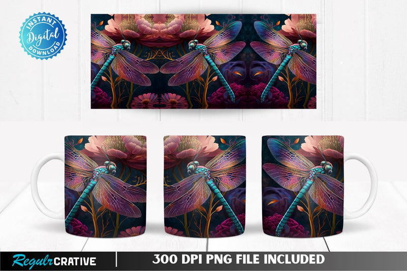 Dragonfly Flowers Colorful 11, 12 & 15 Oz Mug Sublimation Sublimation Regulrcrative 