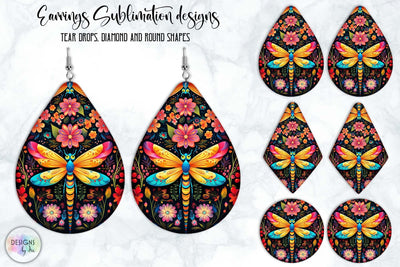 Dragonfly Folk Earrings Sublimation Set SVG Designs by Ira 
