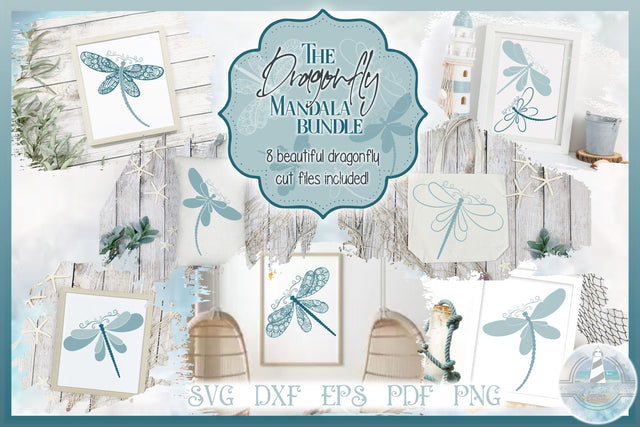 Dragonfly Mandala Zentangle Bundle SVG SVG Harbor Grace Designs 
