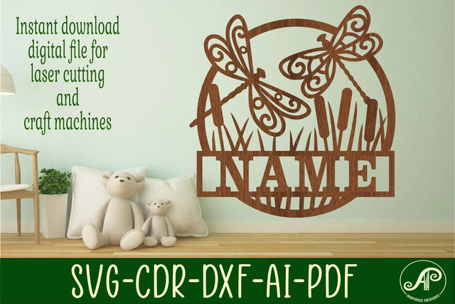 Dragonfly name sign svg laser cut template SVG APInspireddesigns 
