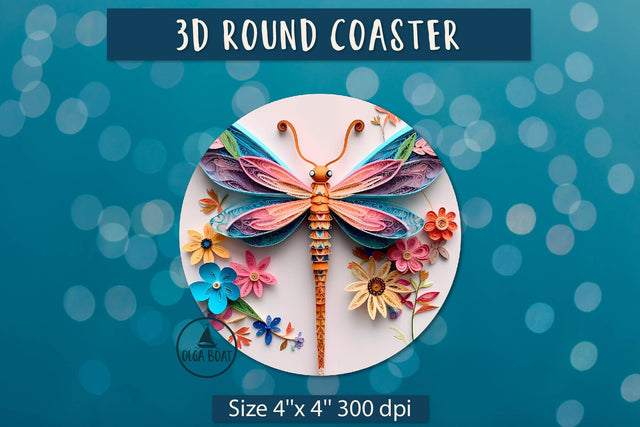 Dragonfly png Round coaster | Flower coaster sublimation Sublimation Olga Boat Design 