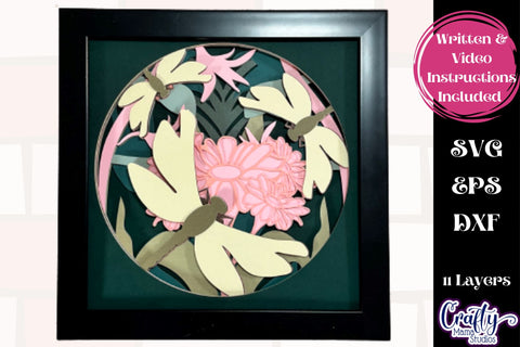 Dragonfly Svg Shadow Box, 3D Layered Floral Insect Cut File SVG Crafty Mama Studios 