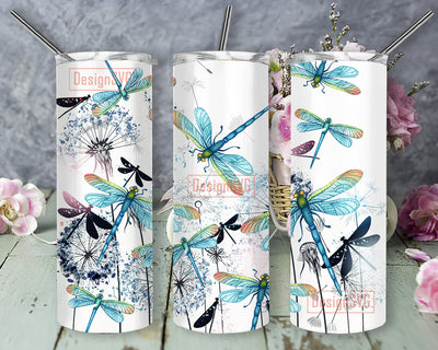 Dragonfly Tumbler Design, Dragonfly 20oz Skinny Tumbler, Dragonfly Flower Tumbler Wrap, Dragonfly Sublimation Design, Digial Download Sublimation DesignSVG 