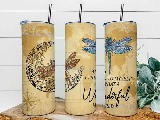 Dragonfly Tumbler Dragonfly Moon Tumbler Template Design, Sublimation Instant Digital Download, 20 oz Skinny Tumbler Sublimation iStyleDesign 