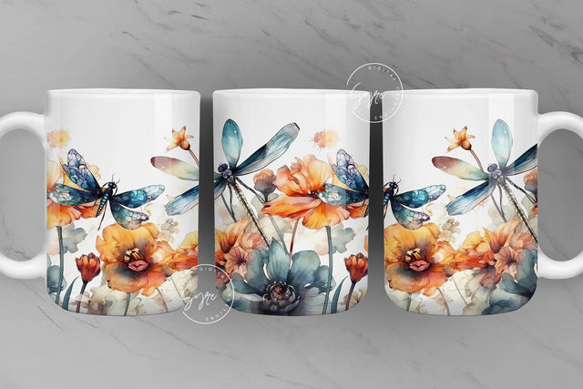 Dragonfly Tumbler, Flower Mug PNG, Wild Flower Mug Sublimation, Watercolor Floral Mug, 11 & 15 Oz Mug Sublimation Wrap, Digital Download Sublimation Syre Digital Creations 