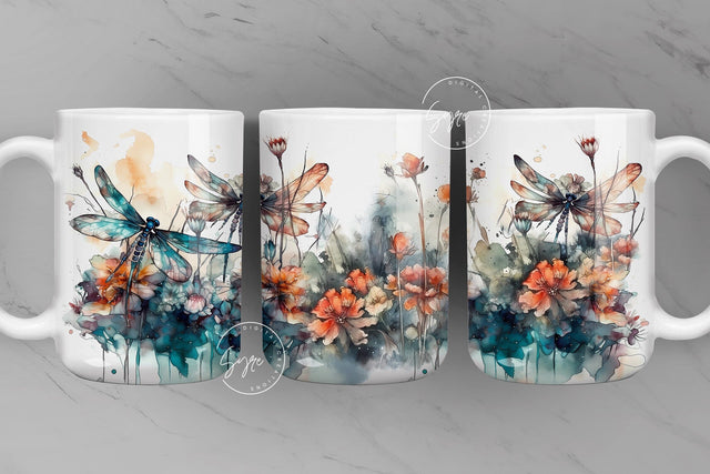 Dragonfly Tumbler, Flower Mug PNG, Wild Flower Mug Sublimation, Watercolor Floral Mug, 11 & 15 Oz Mug Sublimation Wrap, Digital Download Sublimation Syre Digital Creations 