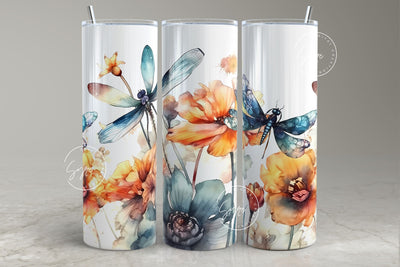 Dragonfly Tumbler, Flower Tumbler PNG, Alcohol Ink, Watercolor Floral Tumbler Wrap, 20 oz Skinny Tumbler Sublimation, Wild Flower, Digital Sublimation Syre Digital Creations 