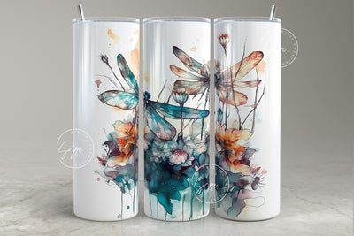 Dragonfly Tumbler, Flower Tumbler PNG, Alcohol Ink, Watercolor Floral Tumbler Wrap, 20 oz Skinny Tumbler Sublimation, Wild Flower, Digital Sublimation Syre Digital Creations 