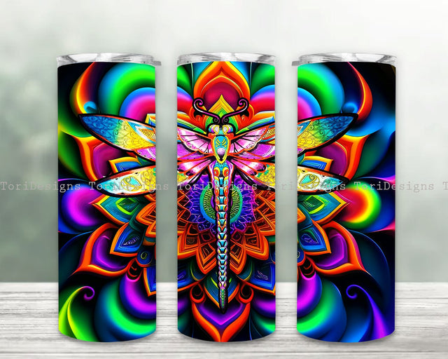 Dragonfly Tumbler PNG Design, Mandala Dragonfly 20oz Skinny Tumbler Template for Sublimation, Dragonfly Tumbler Wrap Sublimation ToriDesigns 