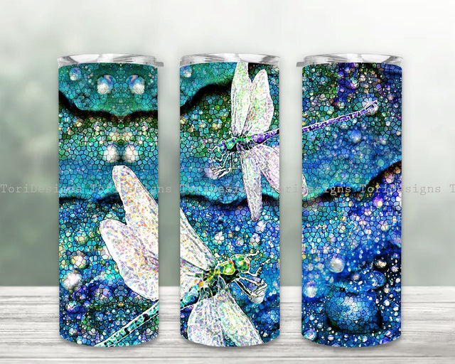 Dragonfly Tumbler Wrap PNG, Dragonflies 20 oz Skinny Tumbler Sublimation Design, Instant Digital Download Sublimation ToriDesigns 