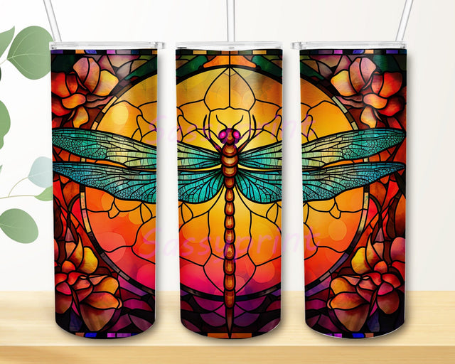 Dragonfly With Flowers 20oz Skinny Tumbler Sublimation Design, Neon Dragonflies Tumbler, Neon Rainbow Dragonfly Design Tumbler Png, Dragonfly Tumbler Sublimation sassyprint 