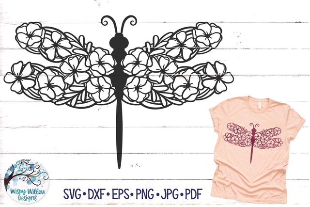 Dragonfly with Flowers Svg SVG Wispy Willow Designs 