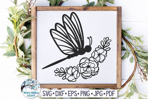 Dragonfly with Flowers SVG Wispy Willow Designs 