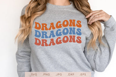 Dragons Groovy Vintage Wavy Design SVG DXF JPG PNG EPS | School Team Spirit | Team Shirt Sublimation SVG Nanda Bayu 