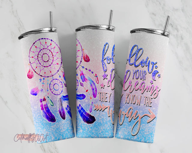 Dream Catcher 20oz Skinny Tumbler Design, Pink Glitter Tumbler Wrap Template for Straight Tapered Tumblers - PNG Digital Download Sublimation CaldwellArt 
