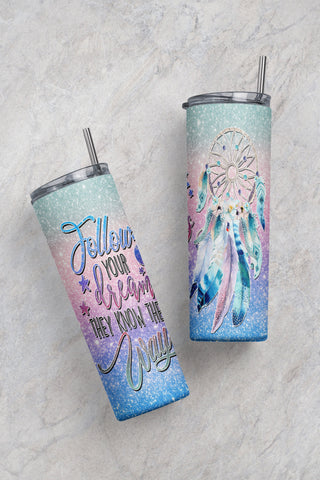Dream Catcher 20oz Skinny Tumbler Design, Pink Glitter Tumbler Wrap Template for Straight Tapered Tumblers Sublimation CaldwellArt 